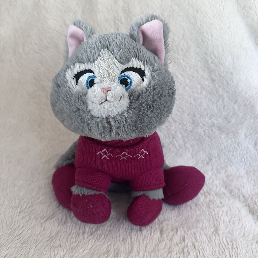 Disney Parks Frozen Olaf Adventure Gray Cat Kitty Wearing Sweater Plush
